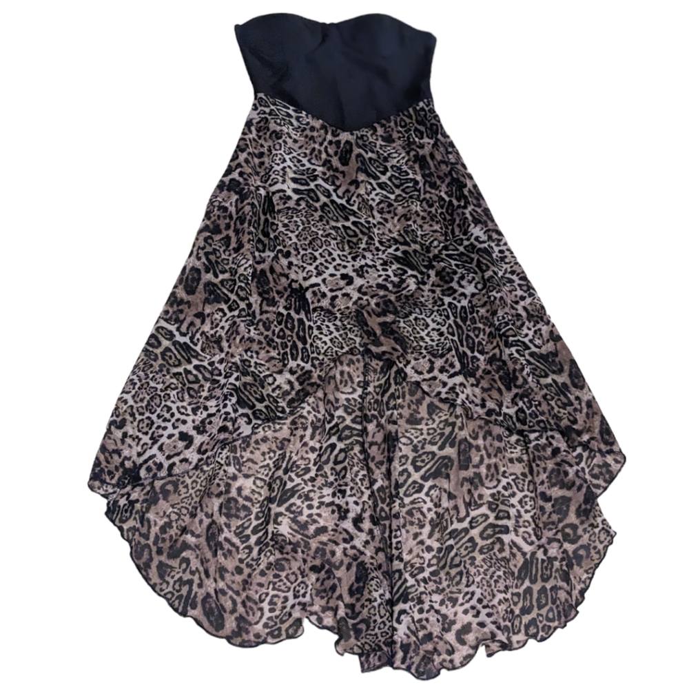 💥🆕 Gold Flava Strapless Brown Animal Print High Low Dress S